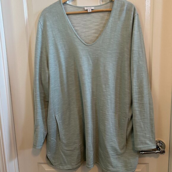 J Jill Pure Jill Cotton Front Pocket Long Sleeve Tunic Drawstring Tie Green SZXL - Picture 4 of 7